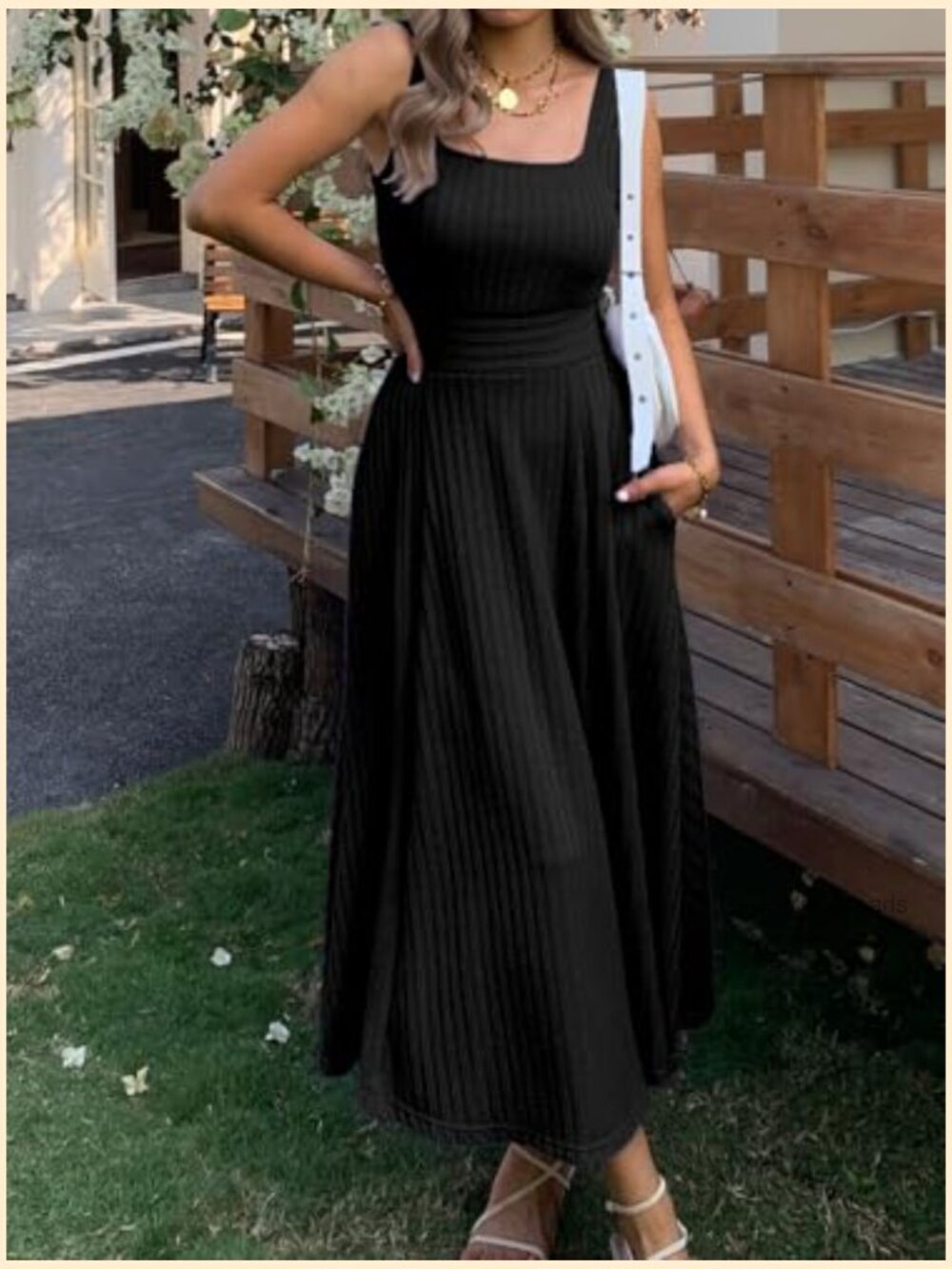 Square Neck Sleeveless Maxi Dress with Pockets A-Line Flowy - Picture 2 of 6